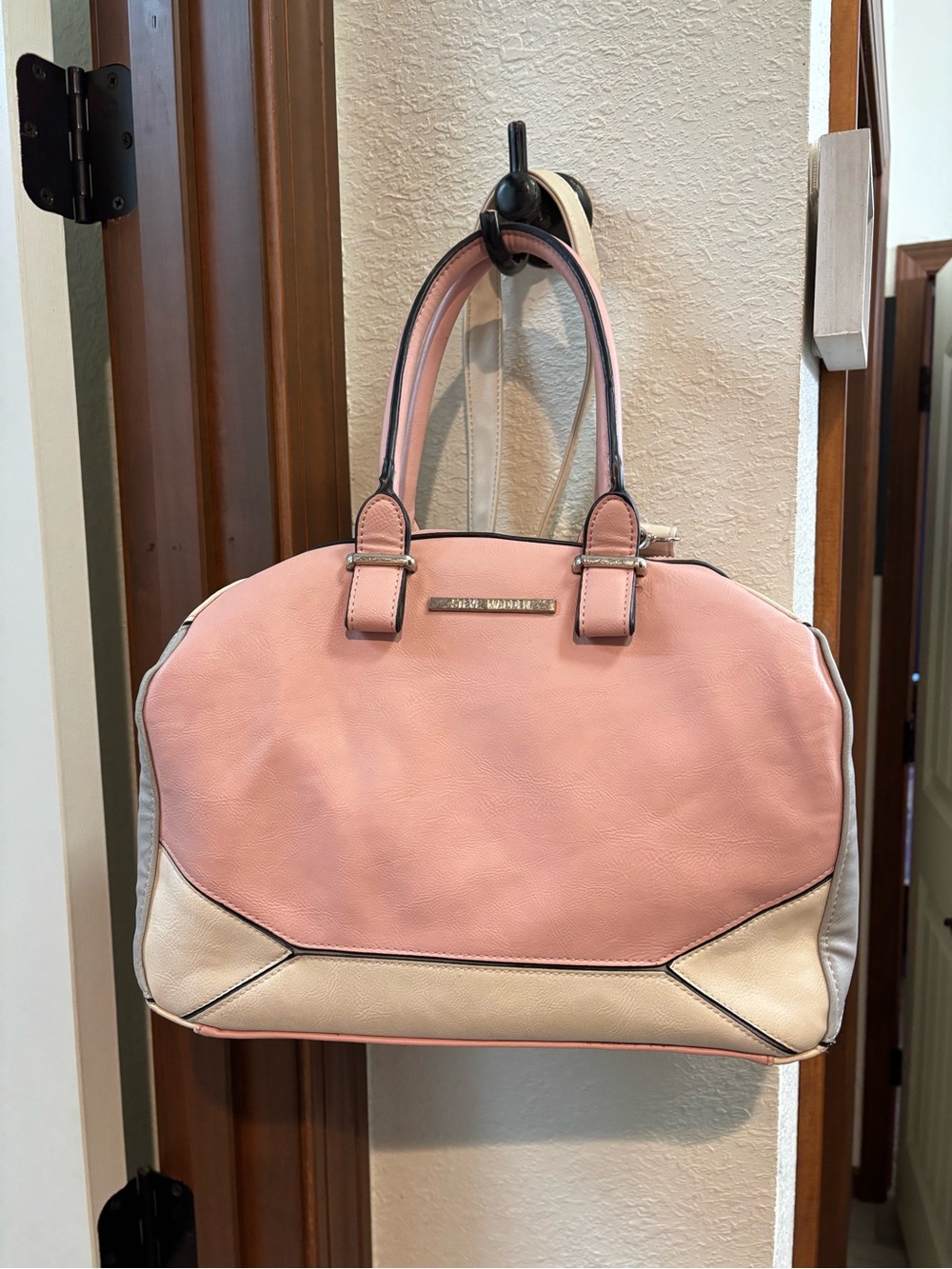 Steve Madden Pink and Cream Dome Satchel with Top Handles